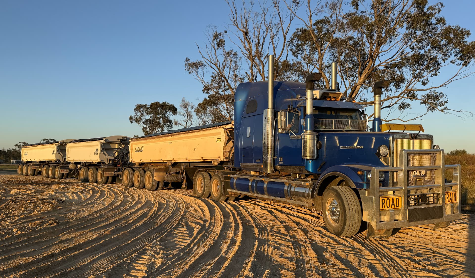 Blue Conlan Contracting road train in the field